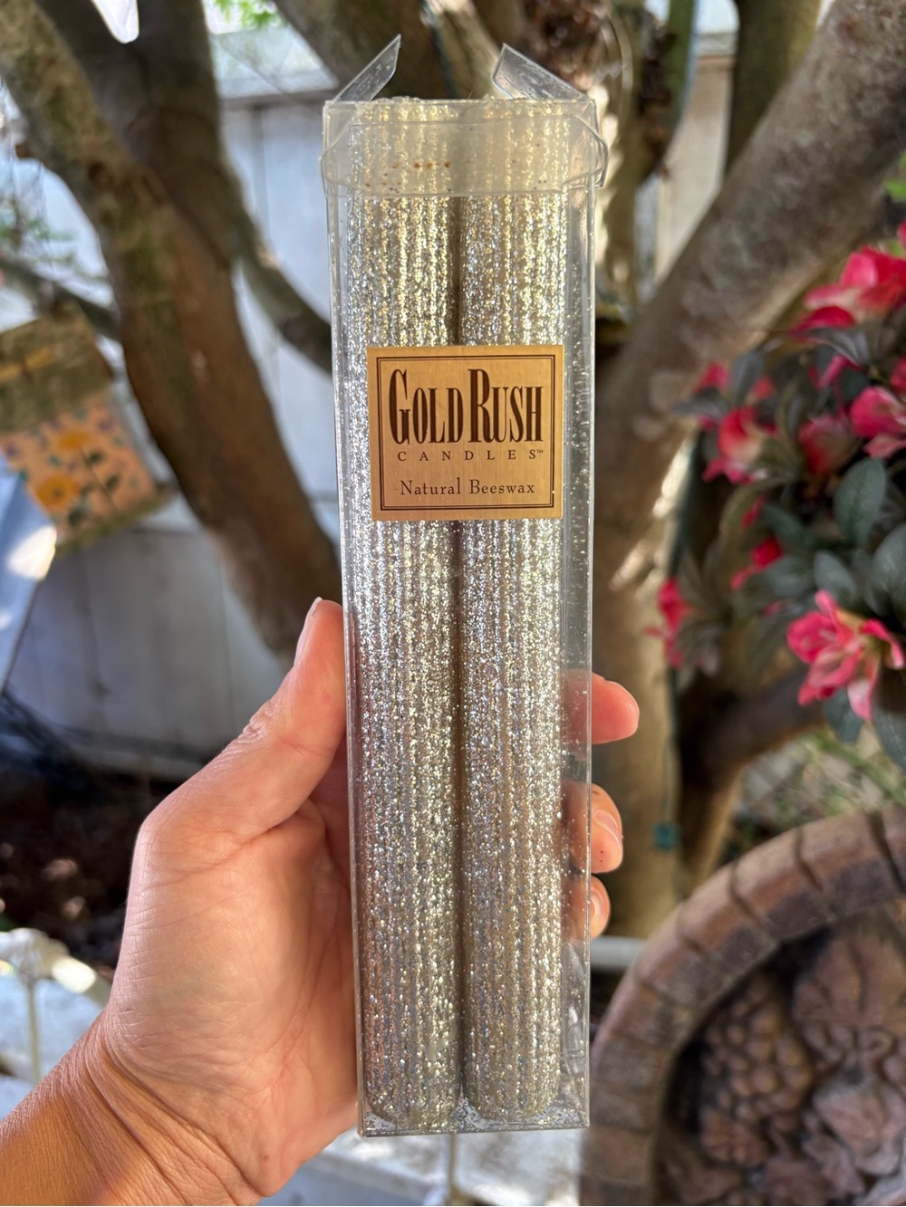 Gold Rush Silver Glitter Beeswax Taper Candles - Pack